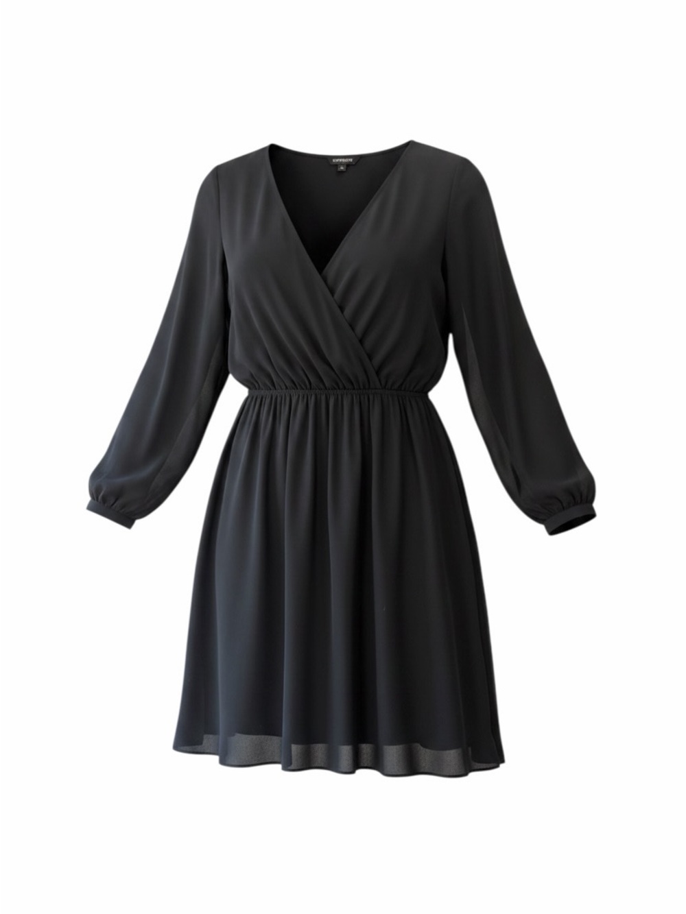 Express Black Wrap V-Neck Long Sleeve Dress